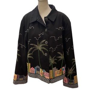 Anage embroidered cotton Miami Beach  design jacket. Size XL. NWT